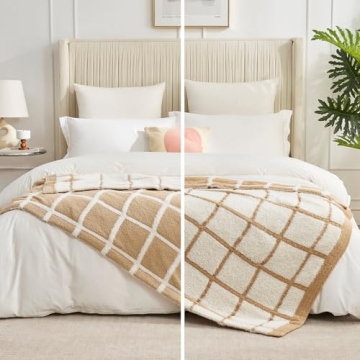 Soft Faux Fur Checkered Throw Blanket, 50x60