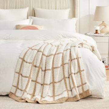 Soft Faux Fur Checkered Throw Blanket, 50x60