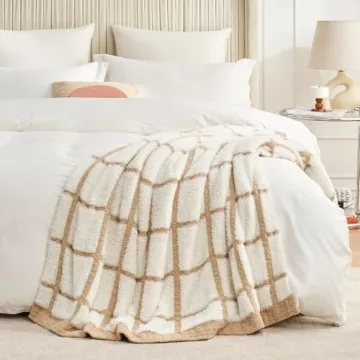 Soft Faux Fur Checkered Throw Blanket, 50x60