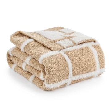 Soft Faux Fur Checkered Throw Blanket, 50x60