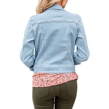 LookbookStore Denim Jacket for Women Blue Jean Jackets 2025 Spring Stretchy Trucker Jackets Button D...
