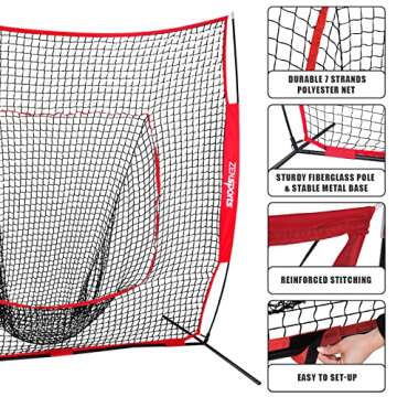 ZENY 7'×7' Baseball Softball Practice Net Hitting Batting Catching Pitching Training Net w/Carry Ba...