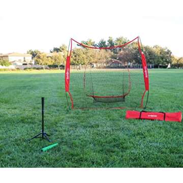 ZENY 7'×7' Baseball Softball Practice Net Hitting Batting Catching Pitching Training Net w/Carry Bag & Metal Bow Frame, Baseball Training Equipment