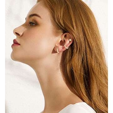 LOYALLOOK 10Pairs Stainless Steel Stud Earring Set Moon Star Bar Earrings Lotus Ear Jacket CZ Cuff Hoop Huggie Cartilage Earring for Women, Gold