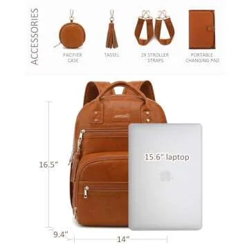 ROSEGIN Vegan Leather Diaper Bag Backpack for Boy Girl with Changing Pad and Pacifier Case, Waterproof, Travel Baby Bag Backpack for Mom Dad, Perfect Baby Shower Gifts, Brown