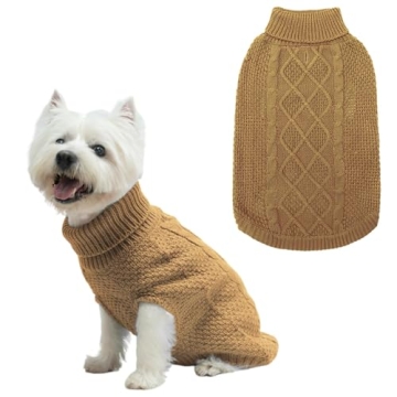 Mihachi Turtleneck Dog Sweater - Winter Coat Apparel Classic Cable Knit Clothes with Leash Hole for ...