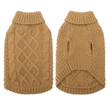 Mihachi Turtleneck Dog Sweater - Winter Coat Apparel Classic Cable Knit Clothes with Leash Hole for Cold Weather, Ideal Gift for Pet in New Year