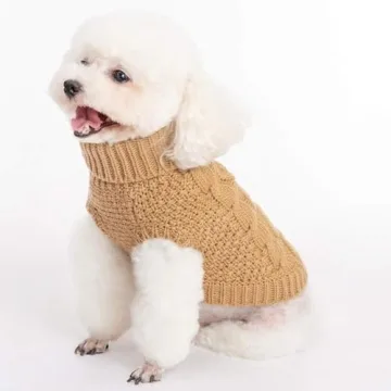 Mihachi Turtleneck Dog Sweater - Winter Coat Apparel Classic Cable Knit Clothes with Leash Hole for Cold Weather, Ideal Gift for Pet in New Year