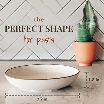 Mora Ceramic Large Pasta Bowls 30oz, Set of 4 - Serving, Salad, Dinner, etc Plate/Wide Bowl - Microw...