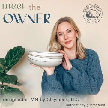 Mora Ceramic Large Pasta Bowls 30oz, Set of 4 - Serving, Salad, Dinner, etc Plate/Wide Bowl - Microwave, Oven, Dishwasher Safe Kitchen Dinnerware - Modern Porcelain Stoneware Dishes, Vanilla & Grey