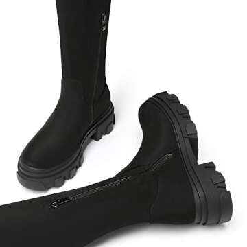 DREAM PAIRS Women's Over The Knee Platform Thigh High Boots Long Stretch Soft Chunky Lug Sole Fall Boots,Size 7.5,Black/Suede,SDOB222W