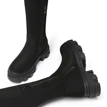 DREAM PAIRS Women's Over The Knee Platform Thigh High Boots Long Stretch Soft Chunky Lug Sole Fall Boots,Size 7.5,Black/Suede,SDOB222W