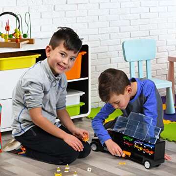Play22 Semi Truck Toys for Boys Ages 3-5 - 17 in 1 Kids Toys Truck Transport Car Carrier with 6 Cars, 11 Accessories, Birthday Gifts Toys for 3 Year Old Boys, Toddler Boy Toys