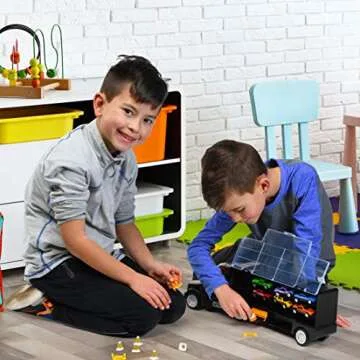 Play22 Semi Truck Toys for Boys Ages 3-5 - 17 in 1 Kids Toys Truck Transport Car Carrier with 6 Cars, 11 Accessories, Birthday Gifts Toys for 3 Year Old Boys, Toddler Boy Toys