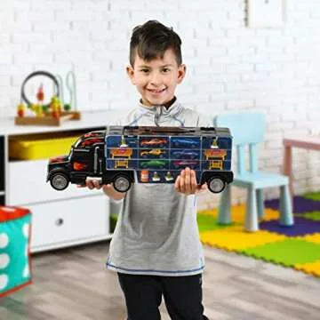 Play22 Semi Truck Toys for Boys Ages 3-5 - 17 in 1 Kids Toys Truck Transport Car Carrier with 6 Cars, 11 Accessories, Birthday Gifts Toys for 3 Year Old Boys, Toddler Boy Toys