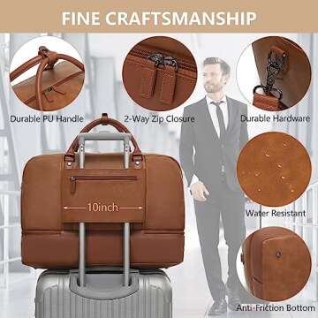 Wogarl 4PCS Leather Weekender Bag for Women Men Large Overnight Bag Travel Duffel Bag with Shoe Compartment Toiletry Satchel Bag Carry On Bag Fit 21" Laptop(Light Brown)