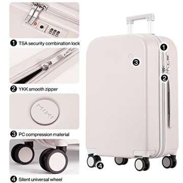 Suitcase Luggage with Spinner Wheels, Mixi Hardside Rolling Suitcase PC with Cover & TSA Lock Lightweight Travel Case