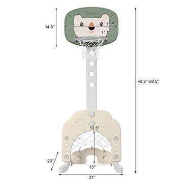Costzon Kids Basketball Hoop, Toddler Sports Activity Center w/ 5 Adjustable Height Levels, Basketball Soccer Golf Game Set, Indoor Outdoor Basketball Hoop Set Best Gift for Baby Infant Green Lion