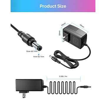ZOSI 12V 2A 100V-240V US AC to DC Power Supply Adapter & 4-Way Power Splitter Cable for CCTV Home Se...