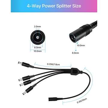 ZOSI 12V 2A 100V-240V US AC to DC Power Supply Adapter & 4-Way Power Splitter Cable for CCTV Home Security Camera Surveillance System