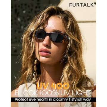 FURTALK Polarized Sunglasses for Women, Oval Frame, UV Protection Lenses, Retro Style, Black (Tortoi...