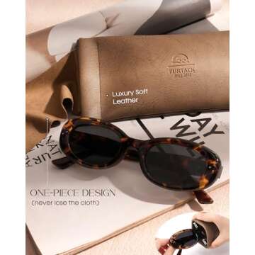FURTALK Polarized Sunglasses for Women, Oval Frame, UV Protection Lenses, Retro Style, Black (Tortoise)
