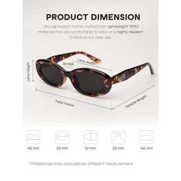 FURTALK Polarized Sunglasses for Women, Oval Frame, UV Protection Lenses, Retro Style, Black (Tortoise)