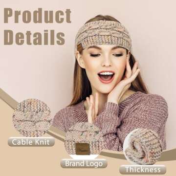 YSense Womens Ear Warmer Headband Cable Knit Winter Headbands Fleece Lined Ear Warmers Stocking Stuf...