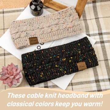 YSense Womens Ear Warmer Headband Cable Knit Winter Headbands Fleece Lined Ear Warmers Stocking Stuffers Gifts for Women