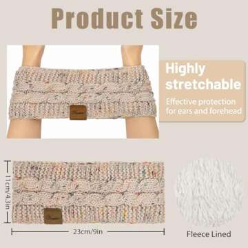 YSense Womens Ear Warmer Headband Cable Knit Winter Headbands Fleece Lined Ear Warmers Stocking Stuffers Gifts for Women