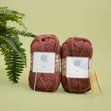 mindfulknits Learn to Knit Kit - Knit a Chunky Beanie- Knitting Needles, Yarn Needle & Acrylic Chunky Bulky Knitting Yarn– Mocha- Beginner Kit for Relaxation & Stress Relief