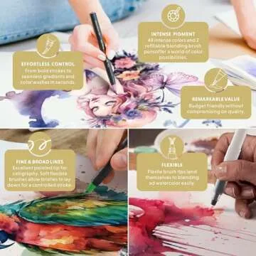 DOODLE HOG 48 Premium Watercolor Pens +2 Highly Blendable Markers, Real Brush Tip Watercolor Markers, Art Supplies for Adults, 48 Colors Gift Box