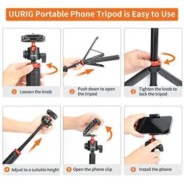 UURIG 52" Extendable Phone Tripod with Remote Selfie Stick 360° Ball Head Camera Tripod with 2 in 1 Phone Clip Cell Phone Stand for iPhone 16/15/14/13/12 Pro Max/Samsung/GoPro/DJI Action
