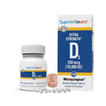 Superior Source Vitamin D3 10000 IU, Quick Dissolve MicroLingual Tablets, 100 Count, Helps Promote S...