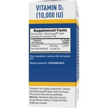 Superior Source Vitamin D3 10000 IU, Quick Dissolve MicroLingual Tablets, 100 Count, Helps Promote Strong Bones and Teeth, Immune Support, Helps Maintain Healthy Muscle Function, Non-GMO