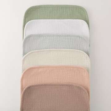 Bearmoss Muslin Burp Cloths, 100% Cotton Baby Burping Clothes, Large Extra Soft Absorbent for Unisex Newborn Boy and Girl, 20x10in, 6 Pack