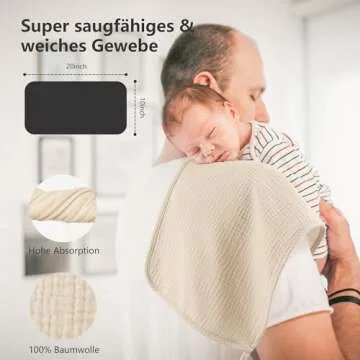 Bearmoss Muslin Burp Cloths, 100% Cotton Baby Burping Clothes, Large Extra Soft Absorbent for Unisex Newborn Boy and Girl, 20x10in, 6 Pack