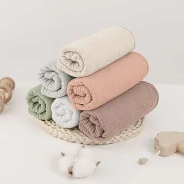 Bearmoss Muslin Burp Cloths, 100% Cotton Baby Burping Clothes, Large Extra Soft Absorbent for Unisex Newborn Boy and Girl, 20x10in, 6 Pack