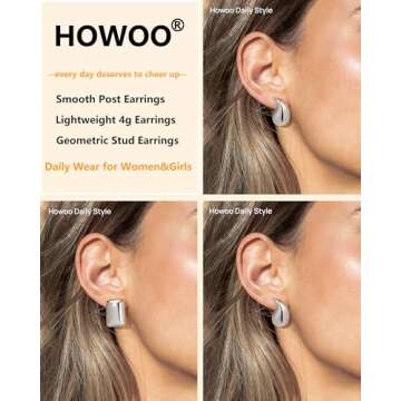 Howoo Silver Stud Earrings set for Women Silver Chunky Stud Earrings Big Minimalist Dainty Post Earr...