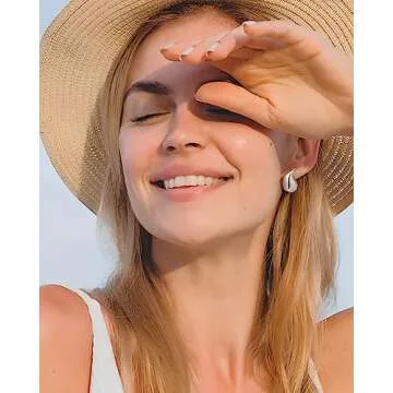 Howoo Silver Stud Earrings set for Women Silver Chunky Stud Earrings Big Minimalist Dainty Post Earrings for Women Geometric (waterdrop, square/rectangle, oval)