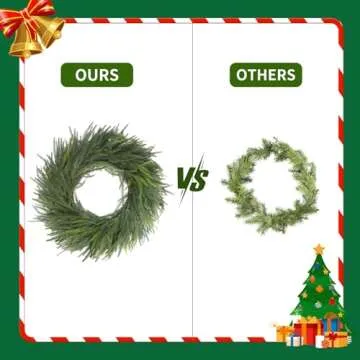 LOKEISNA Real Touch Norfolk Pine Wreath, 24" Artificial Christmas Wreaths for Front Door, Soft Bendable Pine Wreath for Wall Windows Mantle Christmas New Year