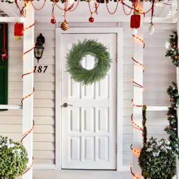 LOKEISNA Real Touch Norfolk Pine Wreath, 24" Artificial Christmas Wreaths for Front Door, Soft Bendable Pine Wreath for Wall Windows Mantle Christmas New Year