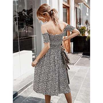 ECOWISH Womens Off The Shoulder Dress Button Down Floral Print Tube Top Backless Strapless Cocktail Skater Dresses Navy Blue Small