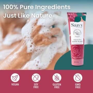 Saavy Naturals Bulgarian Rose Body Wash, Moisturizing Shower Gel for Men & Women, Vegan Formula with Coconut Oil, Shea Butter, and Aloe Vera - 8.5 Fl Oz, 2 Pack Made in the USA
