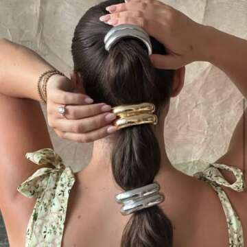 RPZL Women's Glossy Arch Pony Morgan Stacked Cuff - Elegant Silver-tone Hair Tie