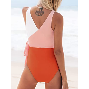 CUPSHE Women's Stylish Orange White Bowknot Swimsuit