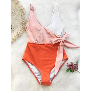 CUPSHE Women's Stylish Orange White Bowknot Swimsuit