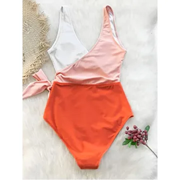 CUPSHE Women's Stylish Orange White Bowknot Swimsuit