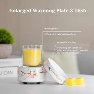 Electric Candle Wax Melt Warmer - Ceramic Oil Burner 3-in-1 Candle Wax Cube Tart Melter Warmer Scented Fragrance Aroma Burner for Home Office Bedroom Aromatherapy Spa Gift & Décor