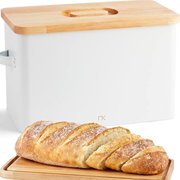 Norkin Extra Large Bread Box with Cutting Board Lid - Stylish & Functional Bread Storage